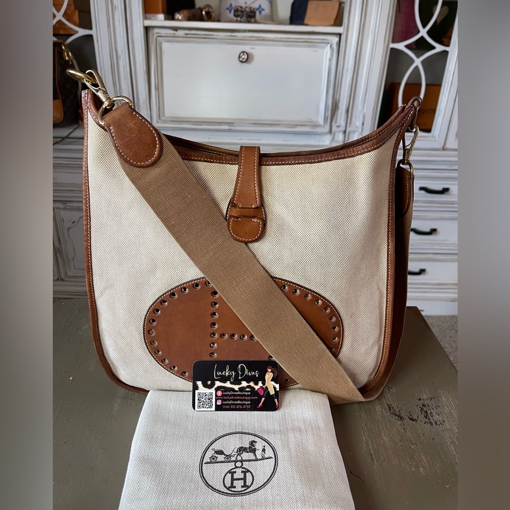 Hermes EVELYN 1 GM Canvas & Leather Shoulder Bag